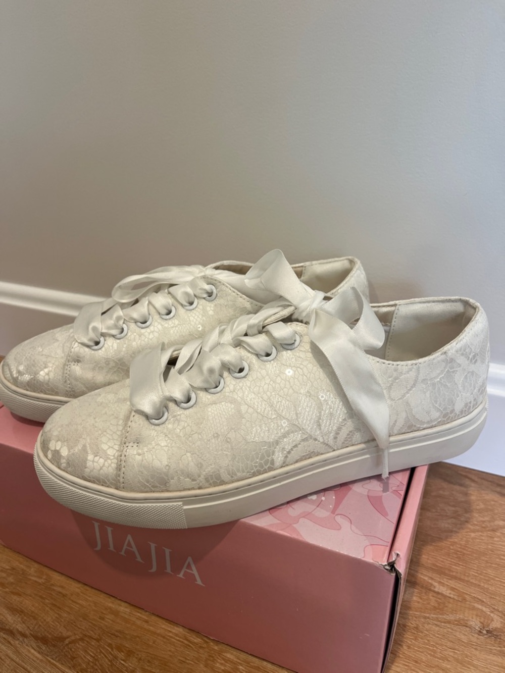 Women's Ivory Lace Ribbon Tie Sneakers